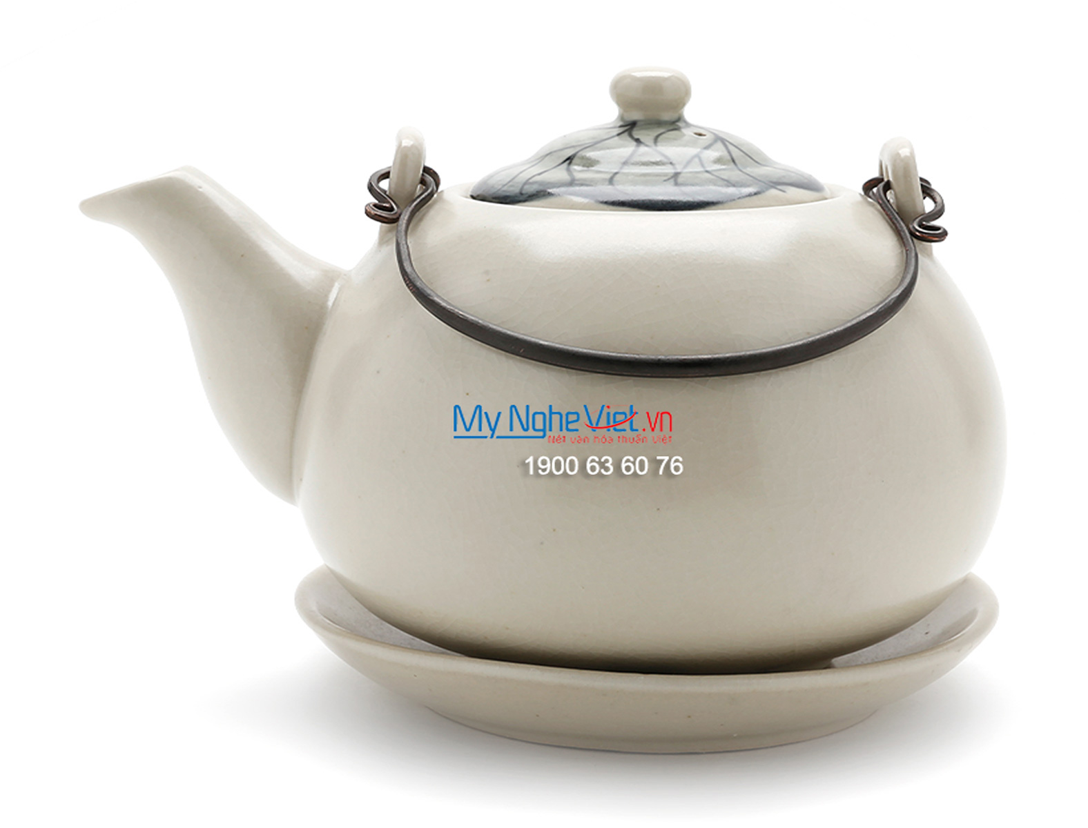 Bộ bình trà men rạn cốc nhỏ vẽ sen MNV-BT84