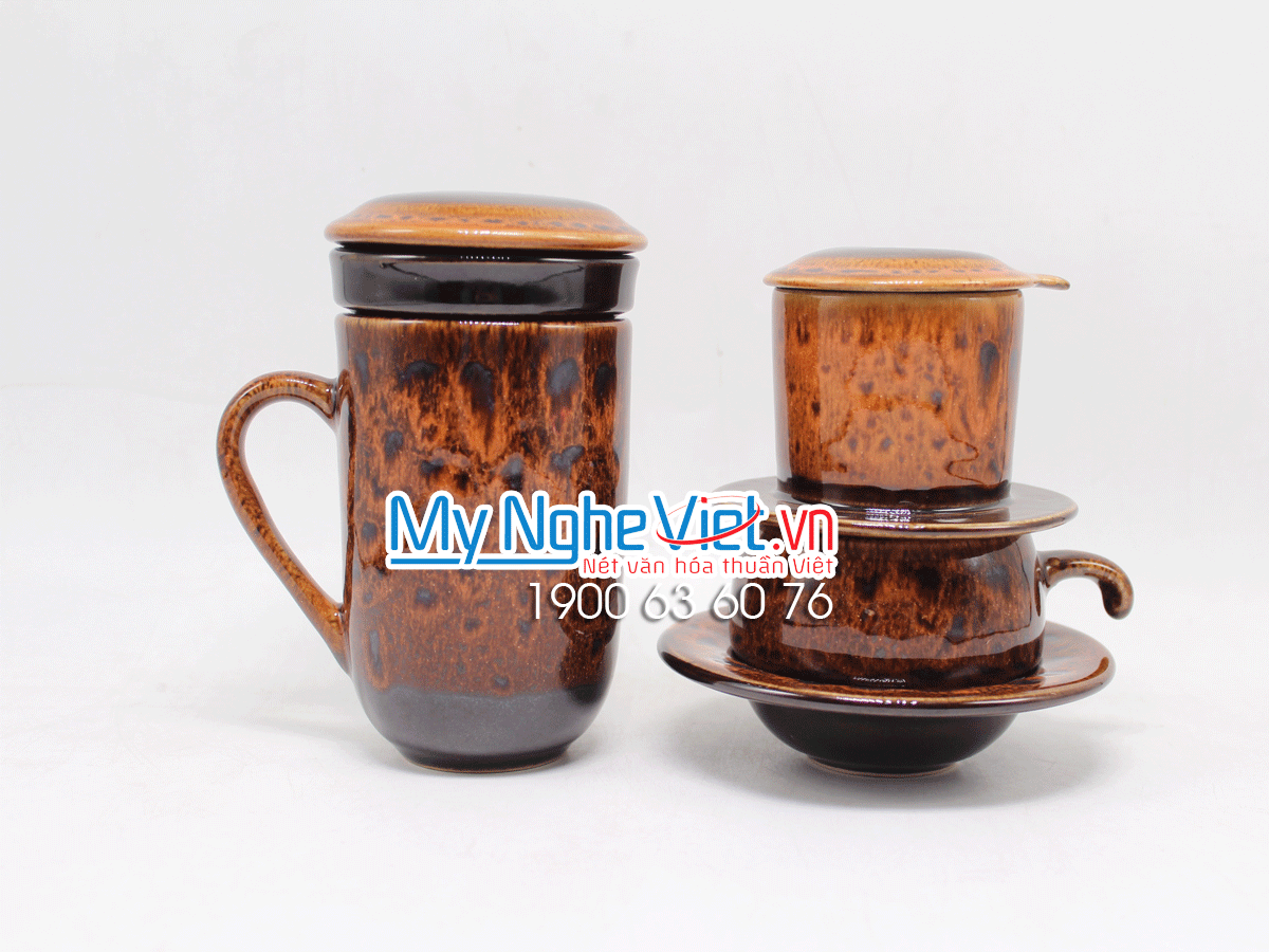 Combo ly lọc trà + phin cafe men Hỏa Biến màu cam MNV-LTM001-3
