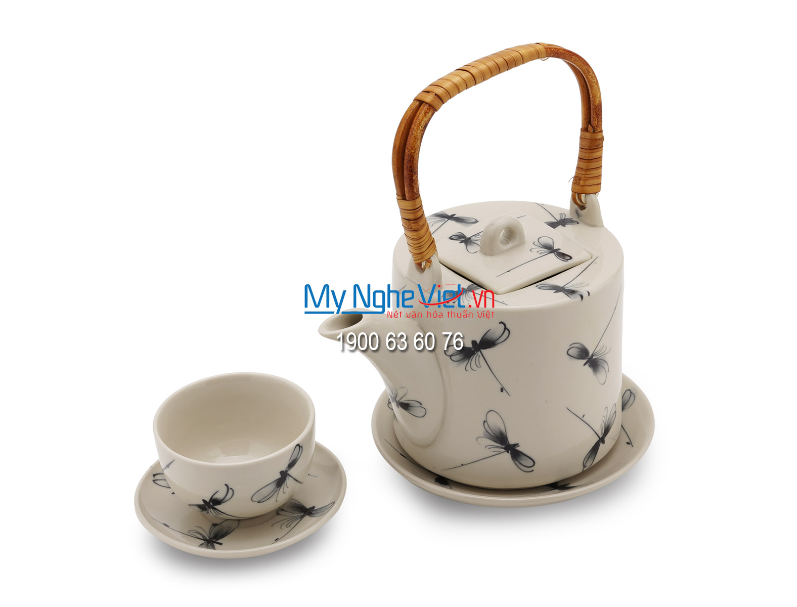 Bộ bình trà miệng vuông vẽ chuồn MNV-BTC02