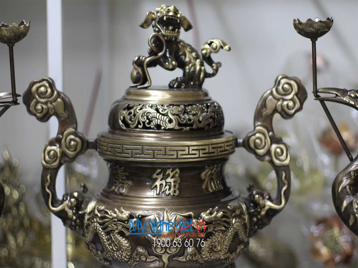 Bộ Đồ Thờ cúng Tam sự Đồng Vàng Cao Cấp Mới MNV-DD18/55