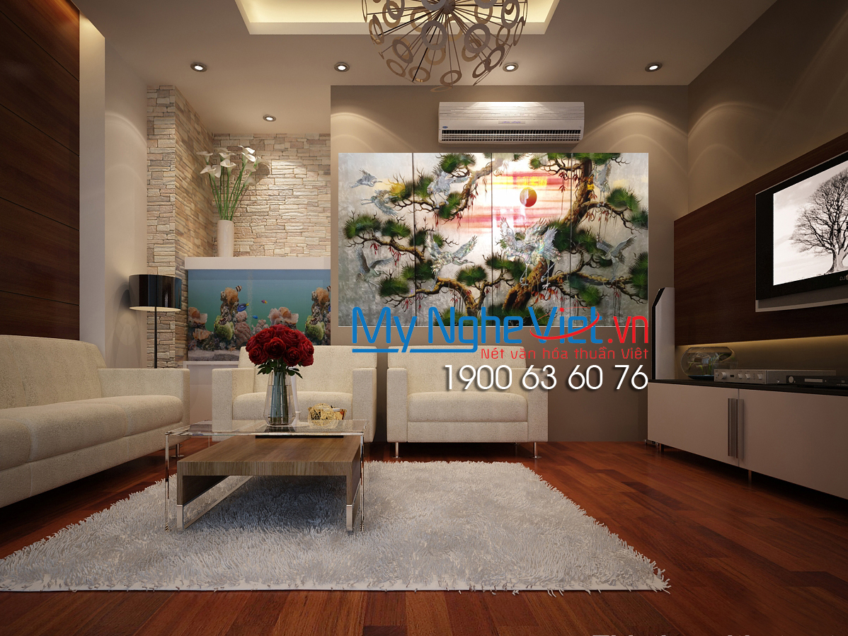 Bộ tranh sơn mài đàn hạc tiên nền bạc MNV-SMA47/3